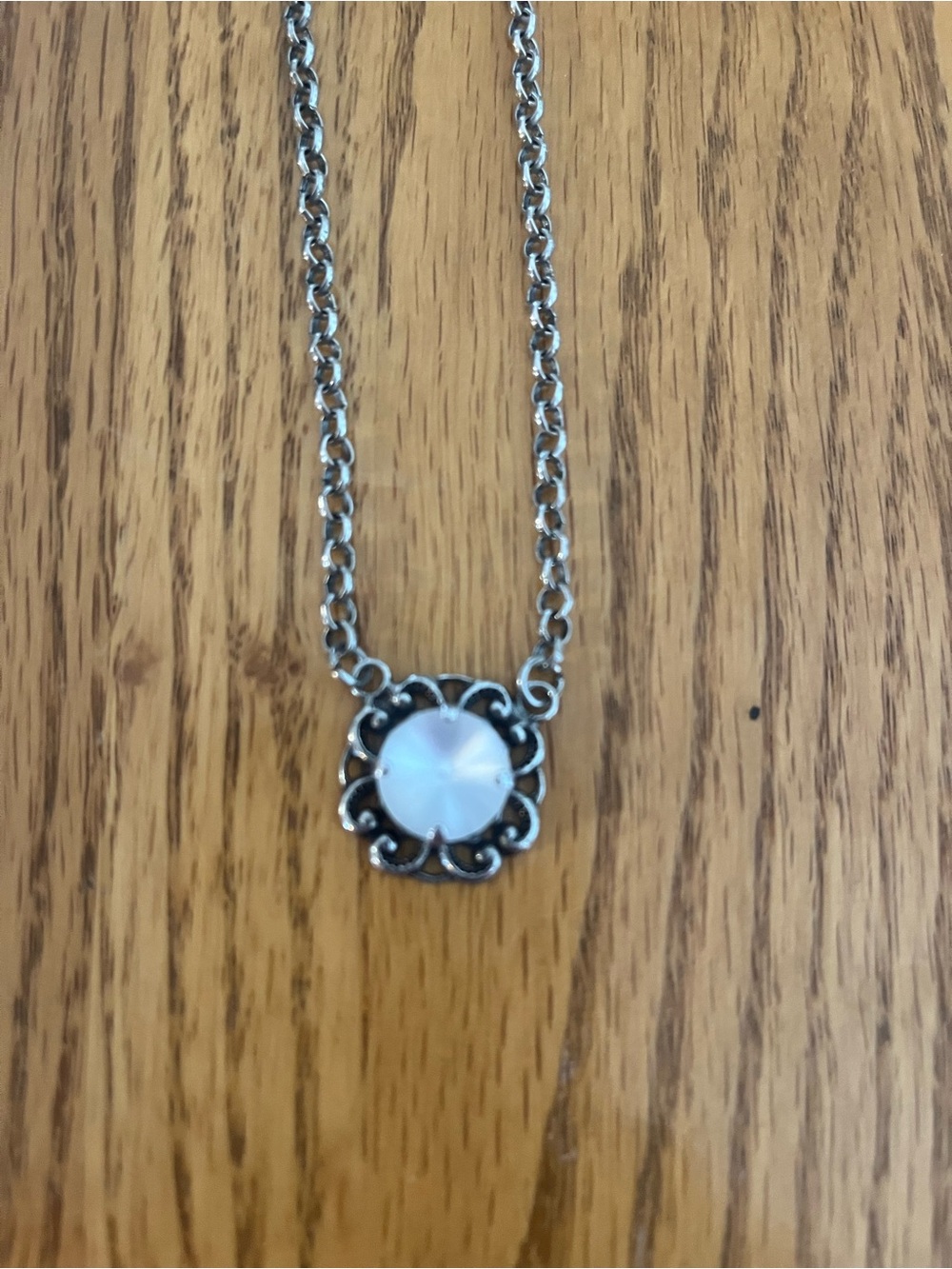 Sabika inspired Silver-tone Necklace with White Cabochon Pendant